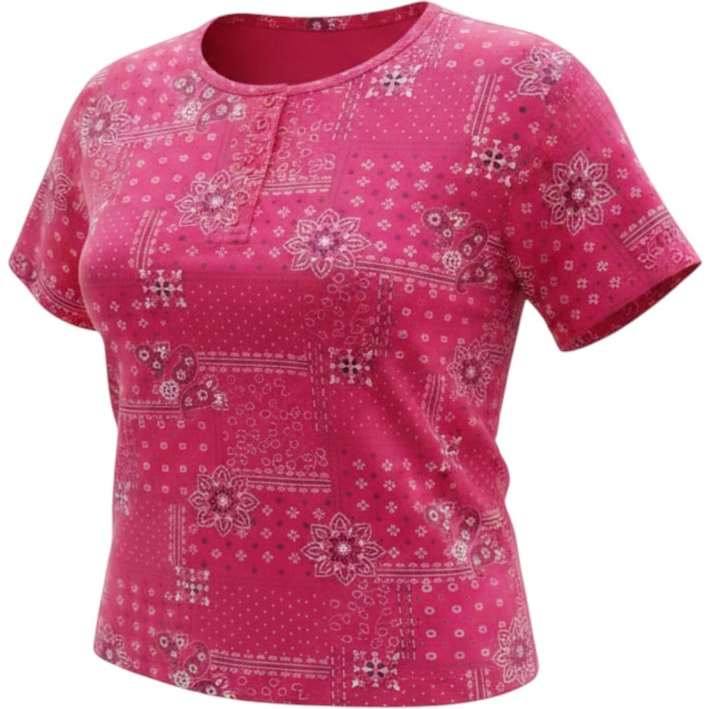 Rebecca Malone Vintage Bandana Print Henley Shirt Pink Red 4th‎ of July Top 2X